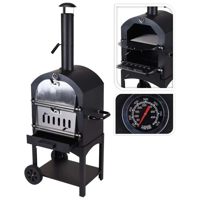 ProGarden BBQ Pizzaofen Schwarz Grillofen Backofen Outdoor Kaminofen Brotofen...