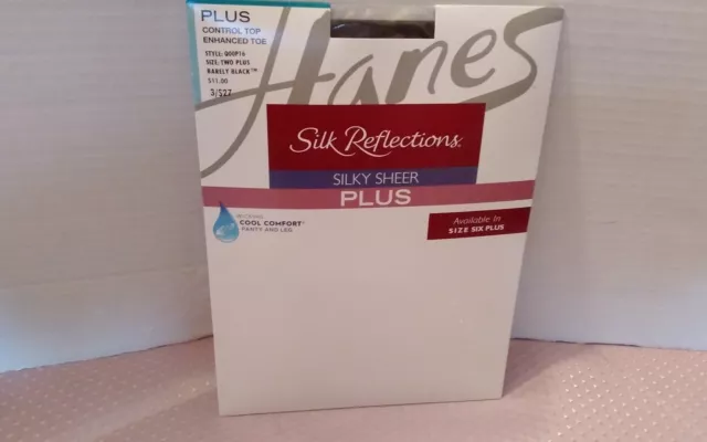 Hanes Control Top Pantyhose Silk Reflections Plus Sheer Sz TWO PLUS Barely Black