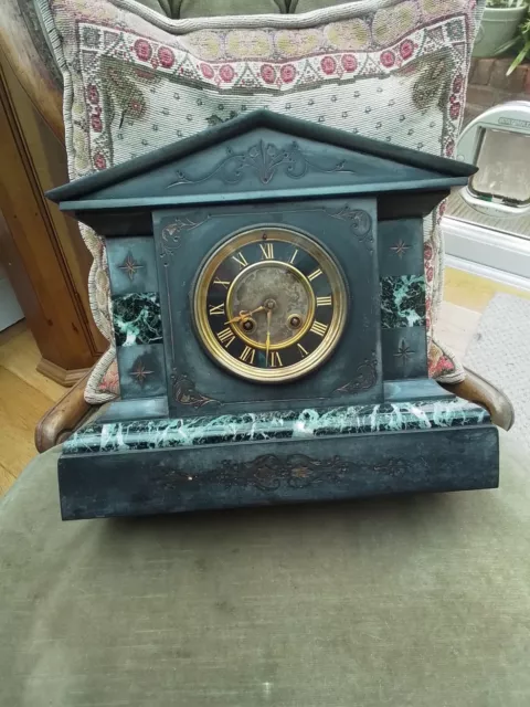 8 Day Slate And Marble French Clock For Restoration Working Order