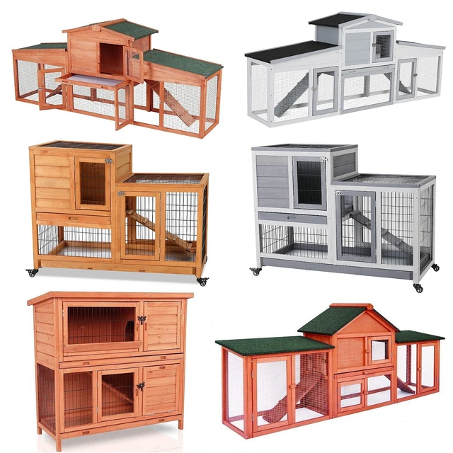 RABBIT HUTCH WOODEN Bunny Cage Indoor Outdoor Bakcyard Chicken Small