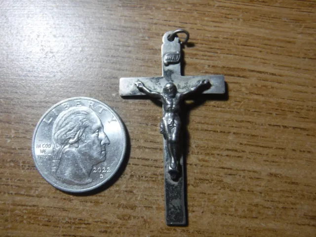 Crucifijo católico vintage de plata esterlina, medalla, colgante