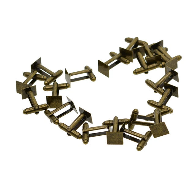 20 Stck. Manschettenknöpfe Fundstücke Link 10 mm Quadratische Einfassung Tablett Runde Stange