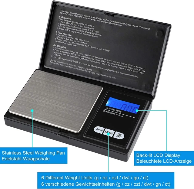 Mini bilance professionali per pesare tascabili digitali ""Viafoia"" (da 0,01 g a 500 g) - nuove