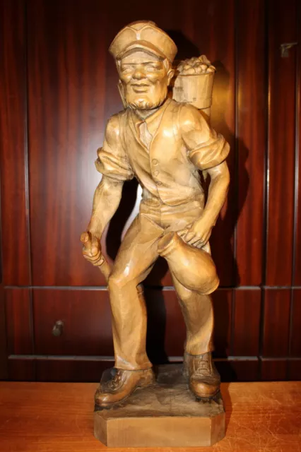 19Th 20" Wood Hand Carved Vintner Winemaker Grower Statue Figure Sculpture Gift