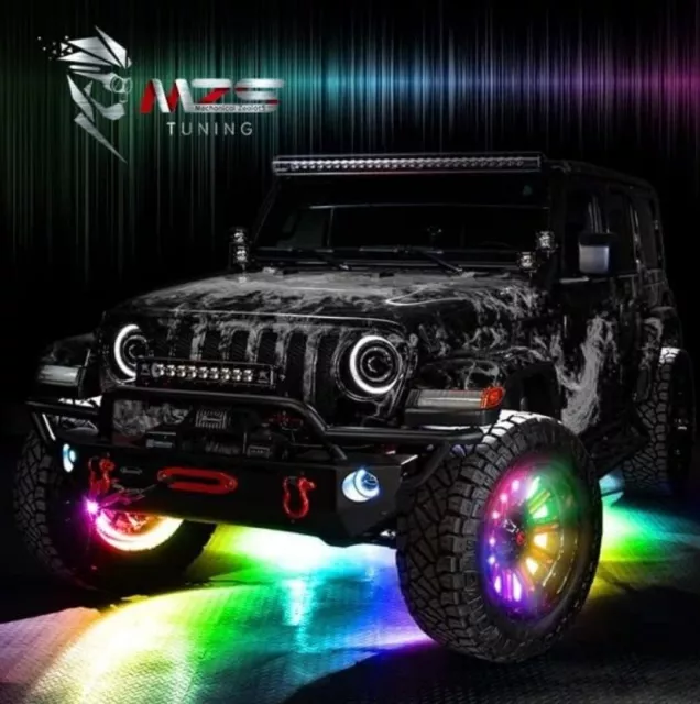 MZS 17'' RGB LED Wheel Ring Light Kit, Multi-Colors Tire Neon Lights Bluetooth A