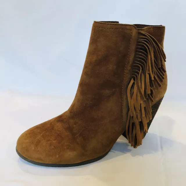 Vince Camuto Camel Color Suede Hayzee Fringe Ankle Booties Size 8