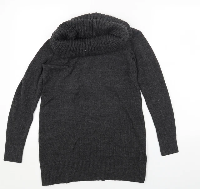 Maglione pullover acrilico da donna grigio collo arrotolato taglia S
