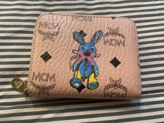 MCM Wallet Rabbit Logo All Over Leather Pink women's USED FROM JAPAN