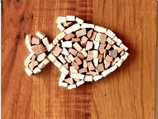 A Handmade Mosaic Piece In The Shape Of  Fish, Size 16*20