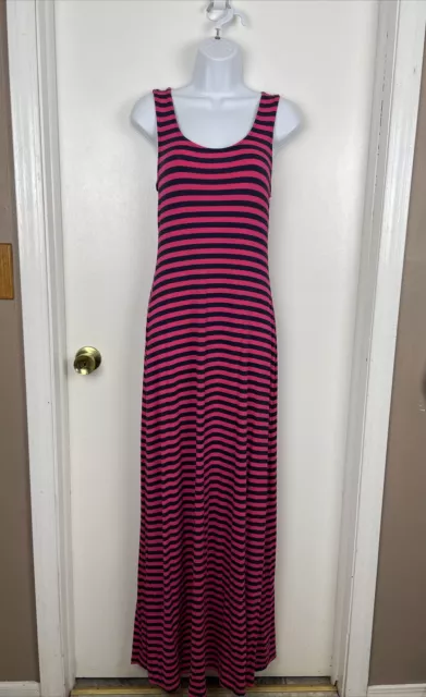 Merona Women’s Size Small Pink & Navy Blue Rayon Spandex Striped Maxi Dress