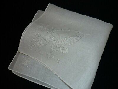 Vintage "H" WEDDING HANDKERCHIEF ,hand embroided,drawn thread work,French padded