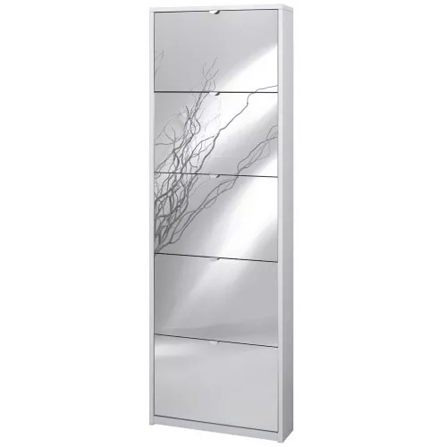 Scarpiera Slim 5 Ante con Specchio Ribalta Bianco Legno Porta Scarpe Salvaspazio