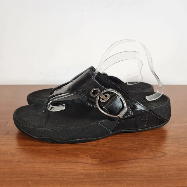 Fitflop Thong Sandal Black Leather Adjustable Buckles Women US Size 11 125-001