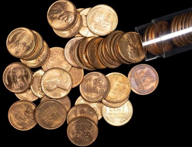 1940-1958 PDS Lincoln Wheat Penny Roll of 50 Coins ALL AU/UNC Mixed 40's & 50's!