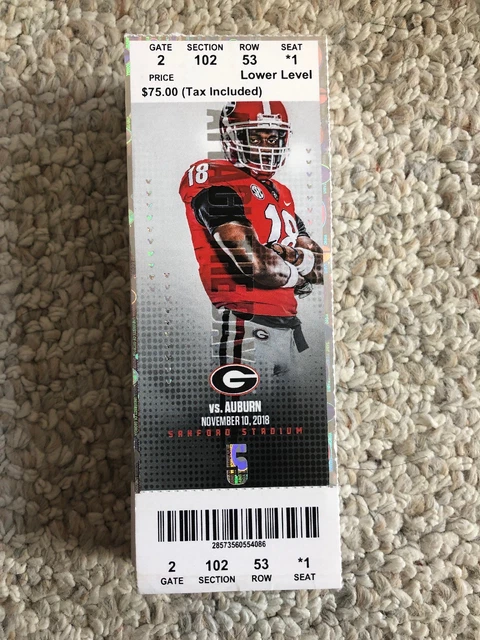 2018 Georgia Bulldogs Vs Auburn Tigers College Football Ticket Stub 11/10