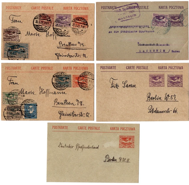 Dt. Abstimmungsgebiete Oberschlesien 5 GS-Karten, teils mit Zsfr. 1920/1921