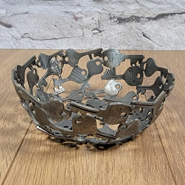 Small Metal Decorative Bowl Made From Old Keys Hand Made Up-Cycled