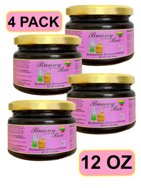 Buckwheat Blossom Honey - 12oz - 4 PACK - Bunny And The Bee - Raw Natural Honey