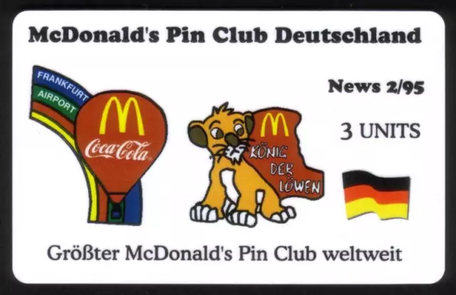 3u Mcdonald's Pin Verein Deutschland ( Mcd Coke,& Löwe King ) (2/95) Handy Karte