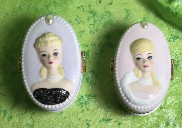 Lof 2 Barbie Porcelain Trinket Boxes Exquisite Detail & Perfect! Free Shipping!