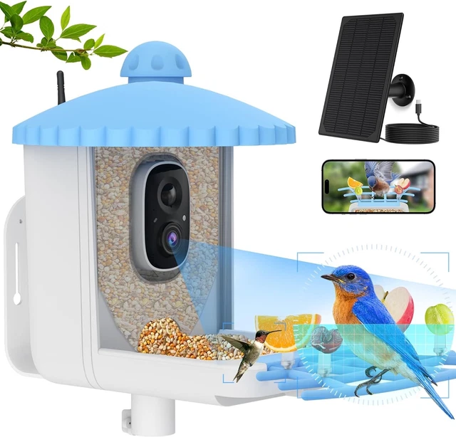 SMART BIRD FEEDER with Camera Solar Powered, 1080P HD AI Identify Wild