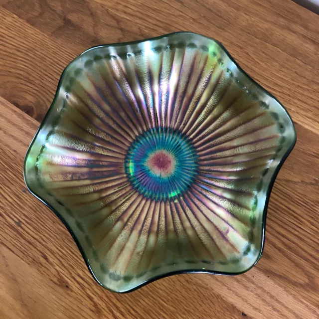 Lovely Antique Fenton Carnival Glass 9.5" Stippled Rays Bowl - Lot 22