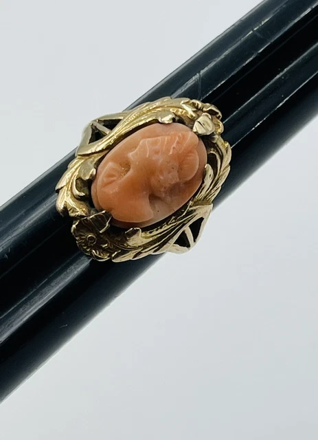 Bague Ancienne En Or 14K Avec Camée Shakespeare - Taille 6 - Époque Victorienne C1880 - Pièce Unique