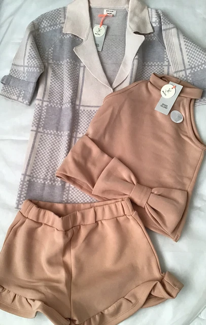 River island mini girls aged 4-5 years grey beige oversized style cardi set BNWT
