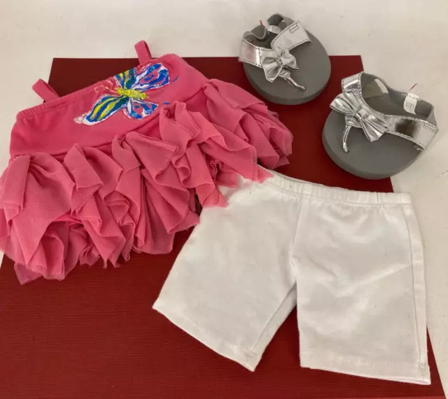 Build-A-Bear 🐾BAB Butterfly Top, White Shorts & Silver Shoes Cothing/Outfit Lot