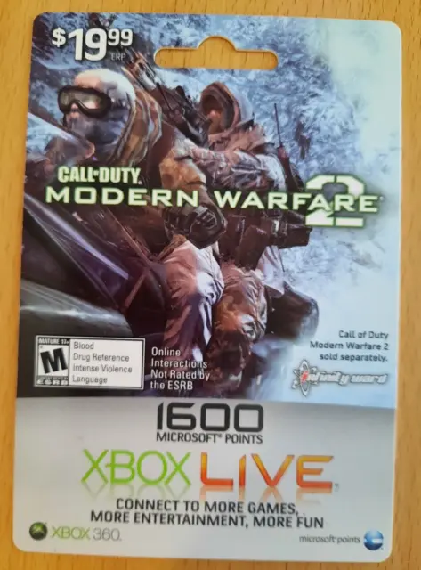 XBox Live Points CALL OF DUTY MODERN WARFARE 2 Gift Card COLLECTIBLE ONLY $0