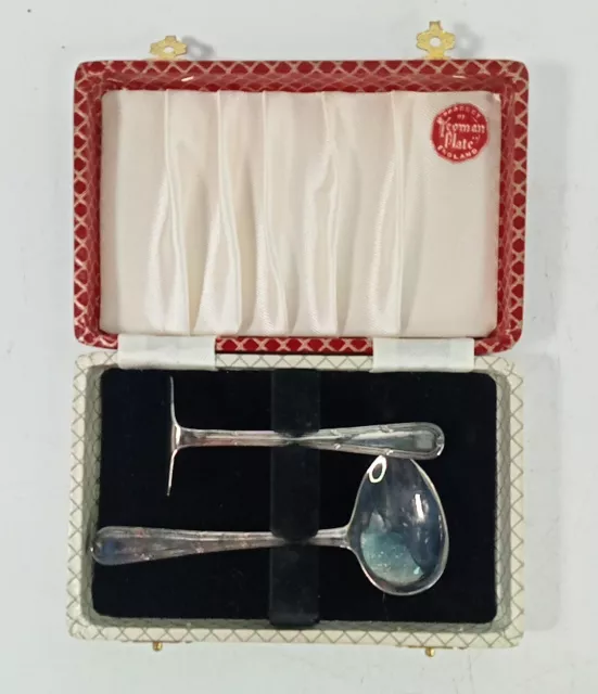 YEOMAN PLATE EPNS ENGLISH MADE SILVER VINTAGE 1960s SPOON & PUSHER VGC