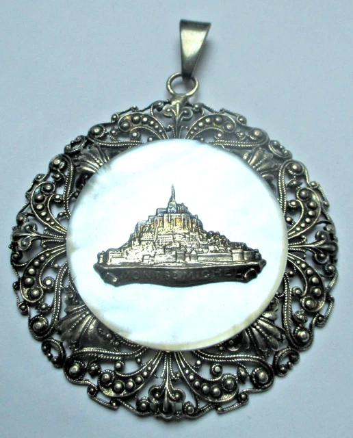 Pendentif Ancien En Nacre Et Argent Massif 925 - Forme Goutte, Style Amour, Bon état