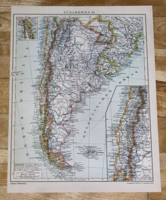 1929 Original Vintage Map Of Argentina Chile Buenos Aires Falklands