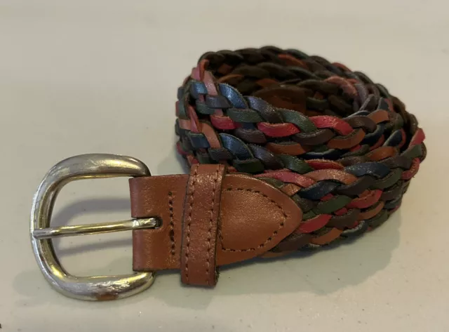 Braided Woven Genuine Leather Belt Size S/M VGUC Brown, Green, Blue