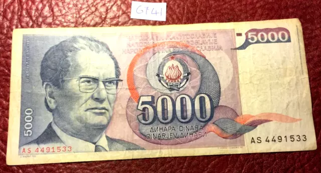 A Yugoslavian 5000 Dinar Banknote Dated 1985 Serial As 4491533   - Job Lot 6741