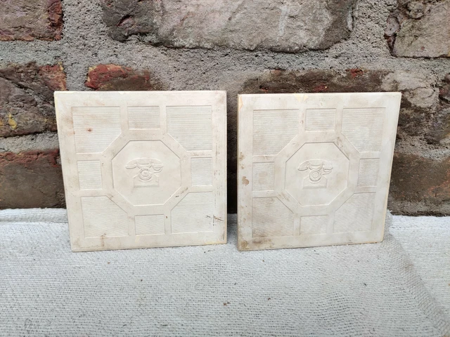 Vintage Architecture Furniture Tile Yellow Ceramic Tiles Pair Telephone Brand 2
