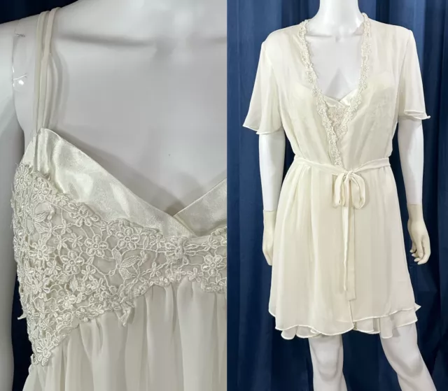 Medium Peignoir Chiffon Nightgown Robe Bridal Chemise Lace FLORA NIKROOZ