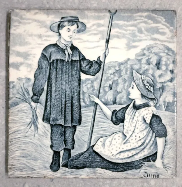 Antique, 19th century, Josiah Wedgewood tile, 'Old English' series 'June'