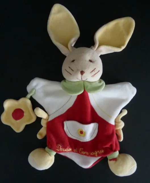 B. Doudou Et Compagnie Marionnette Lapin Rouge Jaune Blanc Fleur Excellent Etat