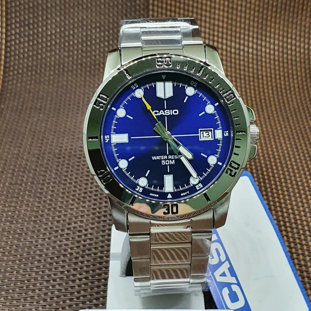 Casio MTP-VD02D-2E – Orologio Uomo Analogico Al Quarzo, Cassa Acciaio 41mm, Quadrante Blu, Cinturino Metallico, Data E Resistenza 30m - 2