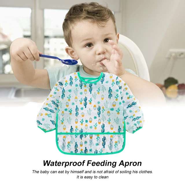 Baby Feeding Bibs Kids Waterproof Long Sleeve Coverall (4-6Years Cactus)