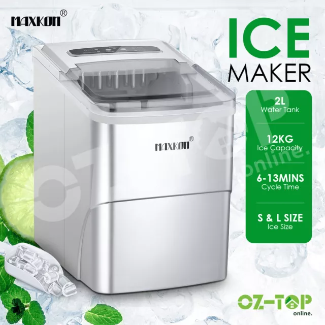 MAXKON Ice Maker Machine Portable Ice Cube Commercial Ice Cube Tary 12KG Silver