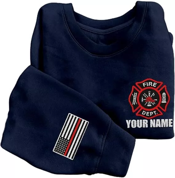 Personalized Embroidered Firefighter Sweatshirt, Custom Department Name Fire Man