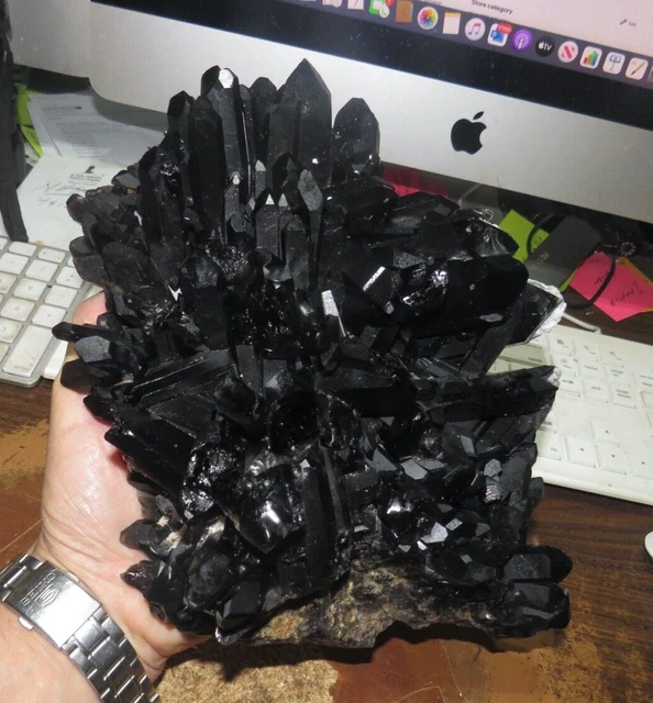 LARGE BLACK SMOKY QUARTZ  CRYSTAL CLUSTER  GEODE CATHEDRAL; HEALING; Madagascar