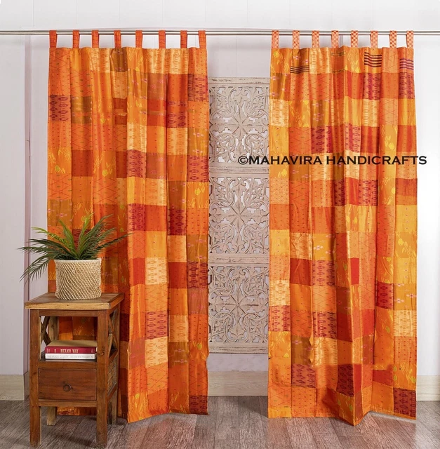 Indien Fenêtre Décoration Orange Boho Patchwork Soie Hippie 102cmx203cm Rideau