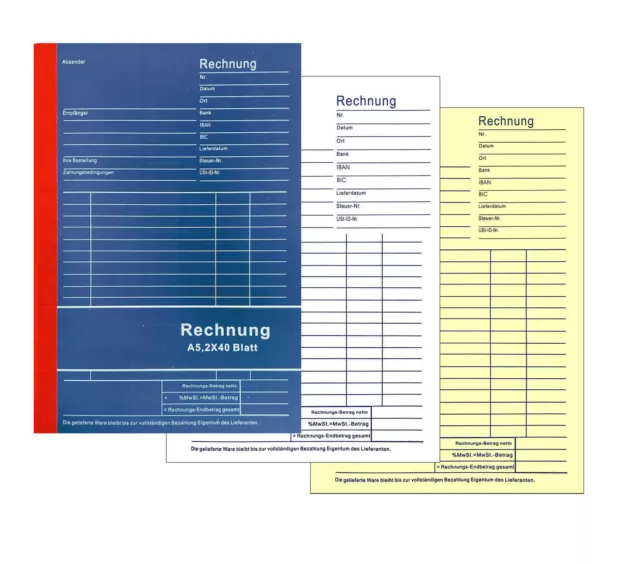 5 / 10 Rechnungsblock Lieferschein DIN A5 Blatt Rechnung Vordruck Quittungsblock