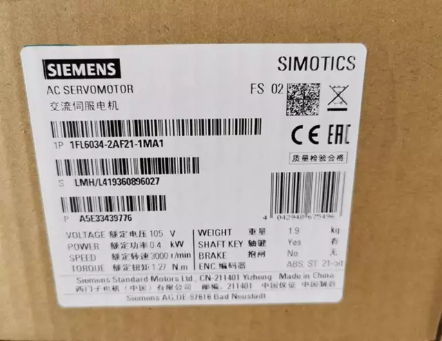 1PCS SIEMENS Servo Motor 1FL6034-2AF21-1MA1 NEW