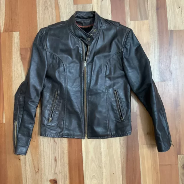 Vtg 60s 70s Lesco Leather Jacket Womens 14 Biker Motorcycle Talon Cafe Racer