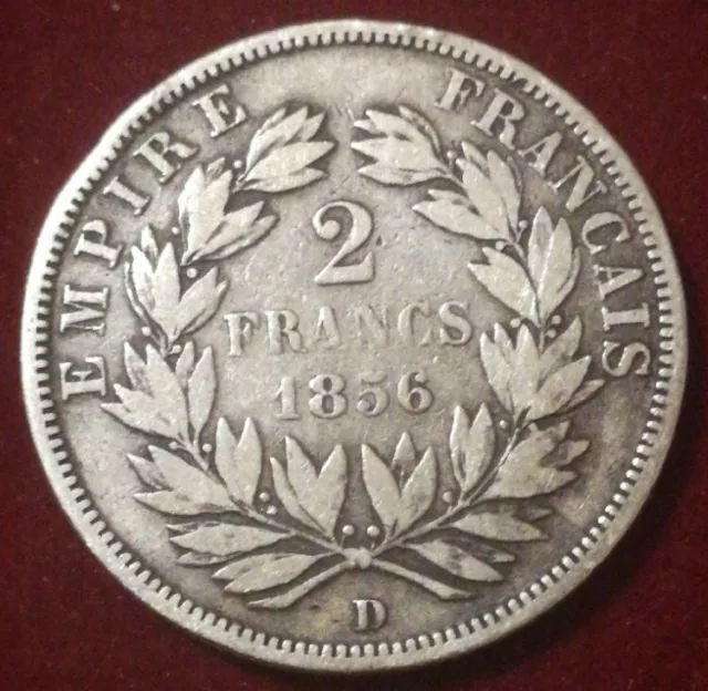 RARETÉ **** 2 Francs Napoleon III Tête Nue 1856 D LYON **** TB