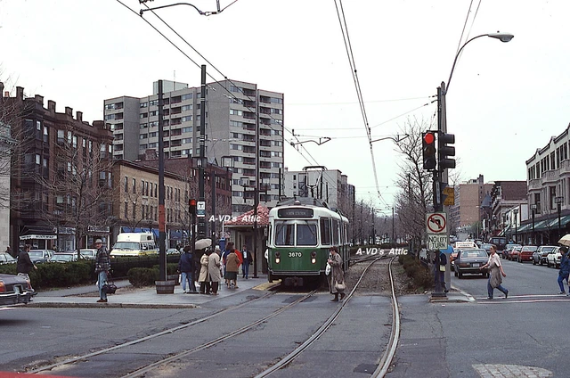 Orig slide MBTA Bay Transit Green Line type 7 3670 Boston MA 1990